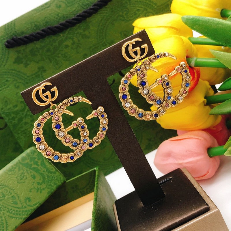 18K GG Big Crystal Gold Earrings