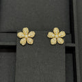 18K CC Flower Pearl Twist Gold Earrings
