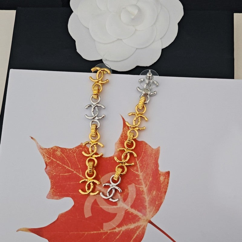 18K CC Gold Long Earrings