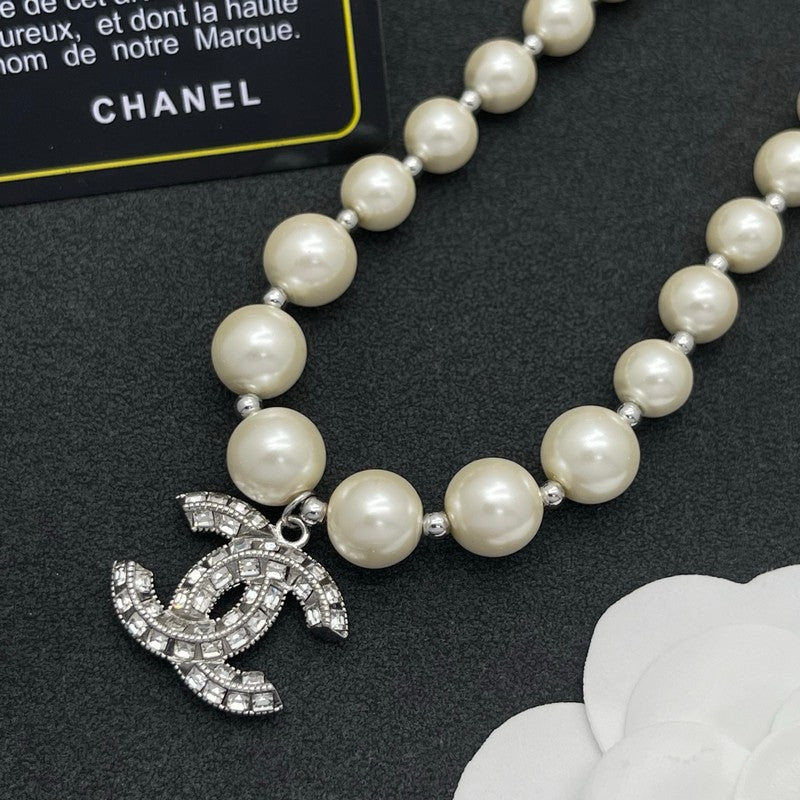 18K CC Pearl Diamond Logo Necklace