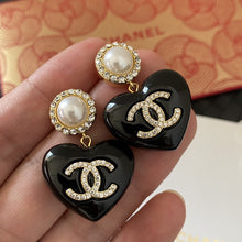 18K CC Black Heart Earrings