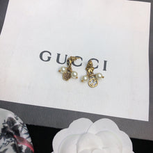 18K Double G Flower & Pearl Pendant Earrings