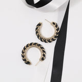 18K CC Black & Red Leather Earrings