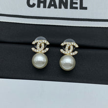 18K CC Pearl Drop Gold Earrings