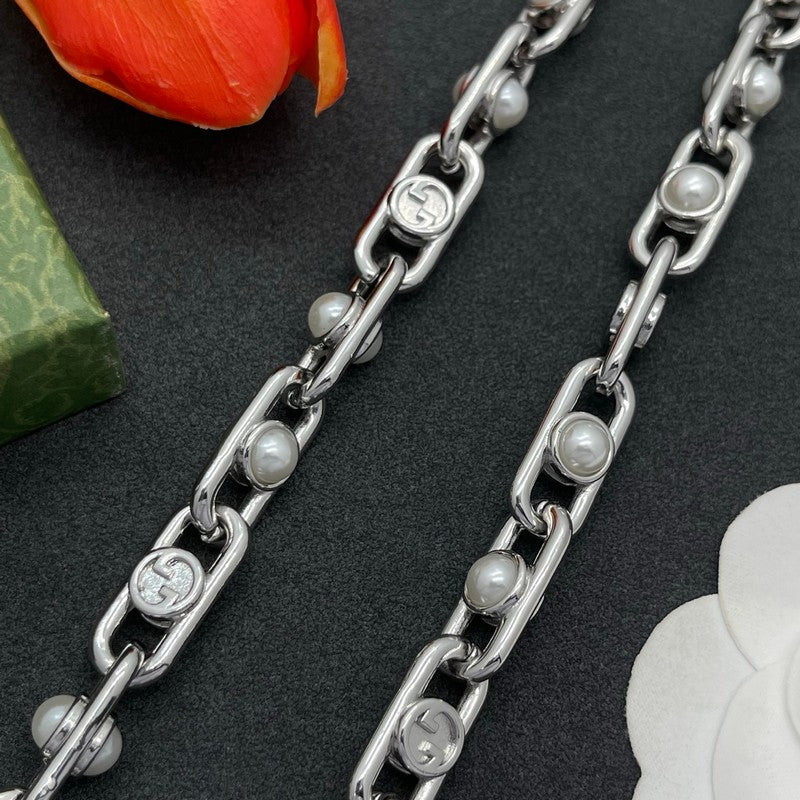 18K GG Gold Pearl Chain Necklace