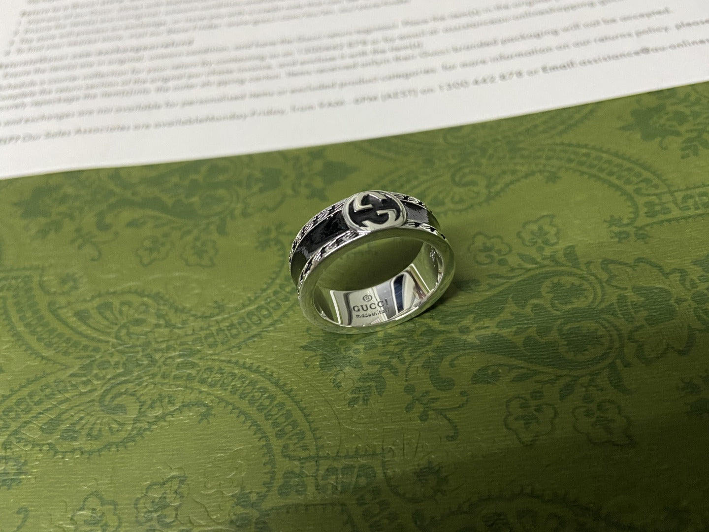 GG Interlocking G Black Enamel Ring