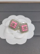 18K CC Diamond Square Pink Earrings