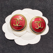 18K CC Red Round Earrings