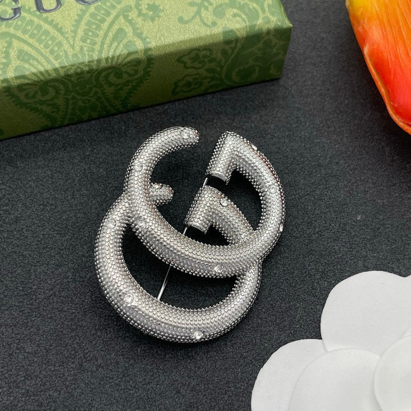 18K GG Gold Diamond Brooch
