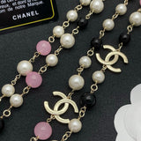18K CC Black & Pink Bead Long Necklace