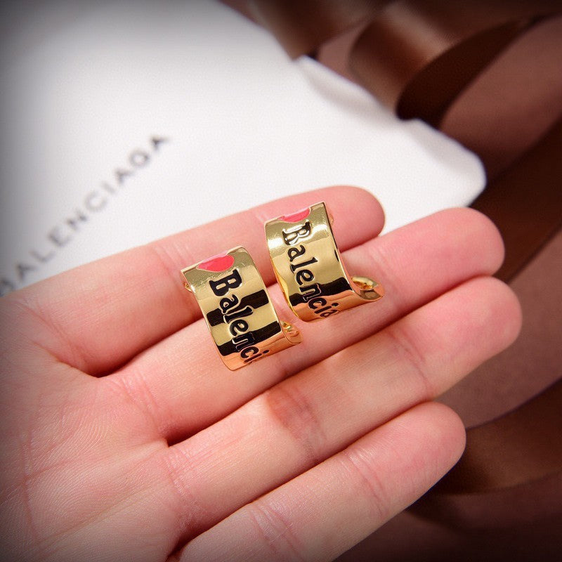 18K BB Red Heart Gold Earrings