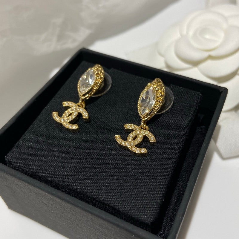 18K CC Diamond Gold Pendant Earrings