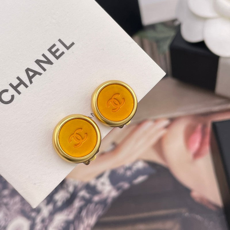 18K CC Orange Button Earrings