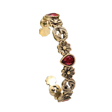 18K Gucci GG Flowers Red Crystals Open Cuff Bracelet