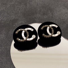 18K CC Black Resin Circle Earrings