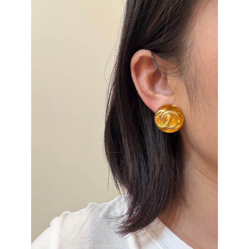 18K CC Orange & Red Crystal Round Earrings