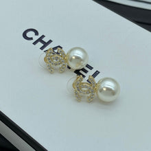 18K CC Pearl Drop Gold Earrings