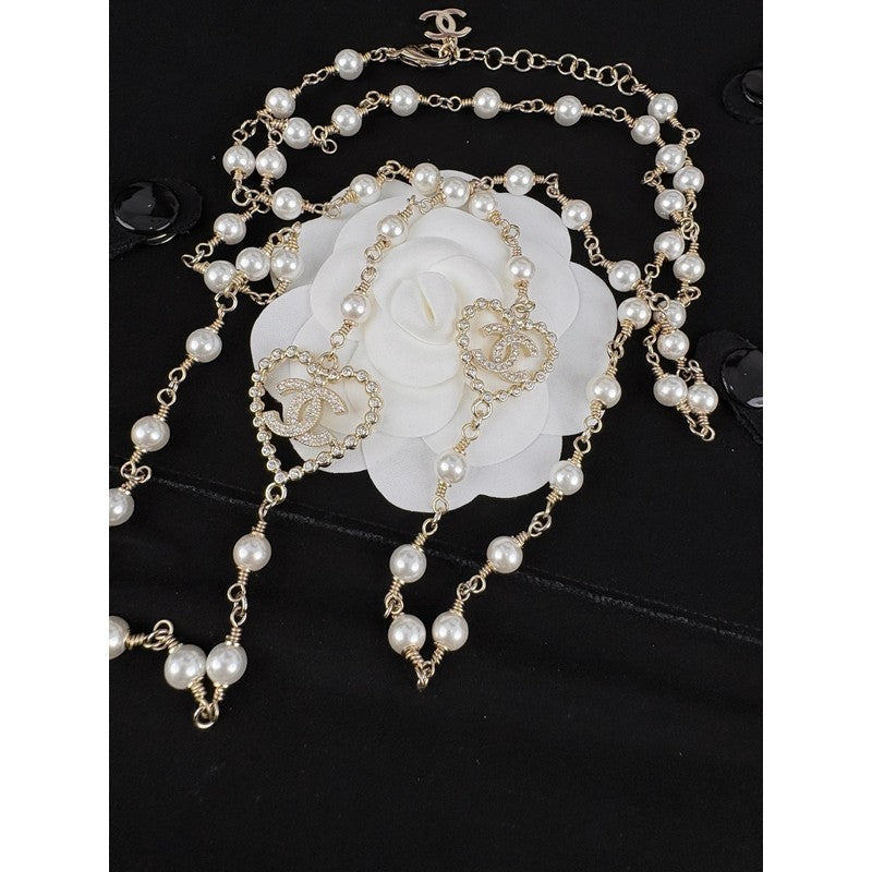 18K CC Heart Long Pearl Necklace