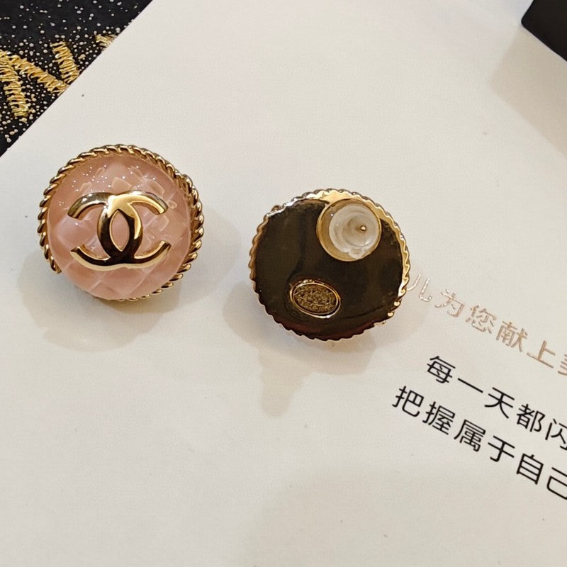 18K CC Black & Pink Round Earrings