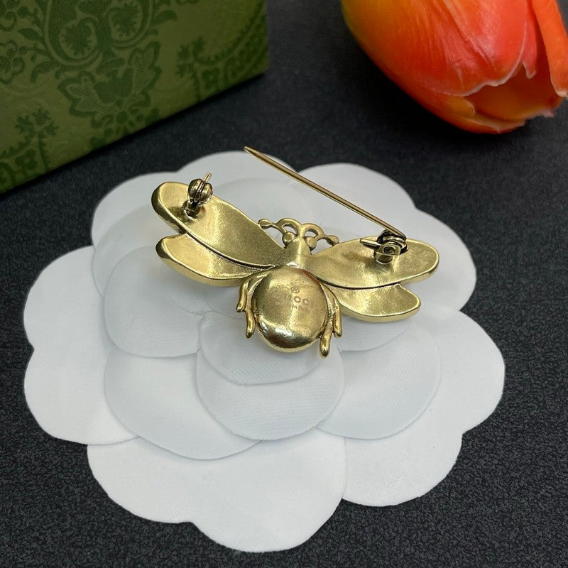 18K GG Red Bee Diamond Brooch