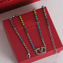 18K Vlogo Multi-Color Crystals Necklace