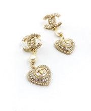 18K CC Heart Drop Earrings