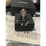 18K CC 24B Pink & Black Robot Gold Brooch
