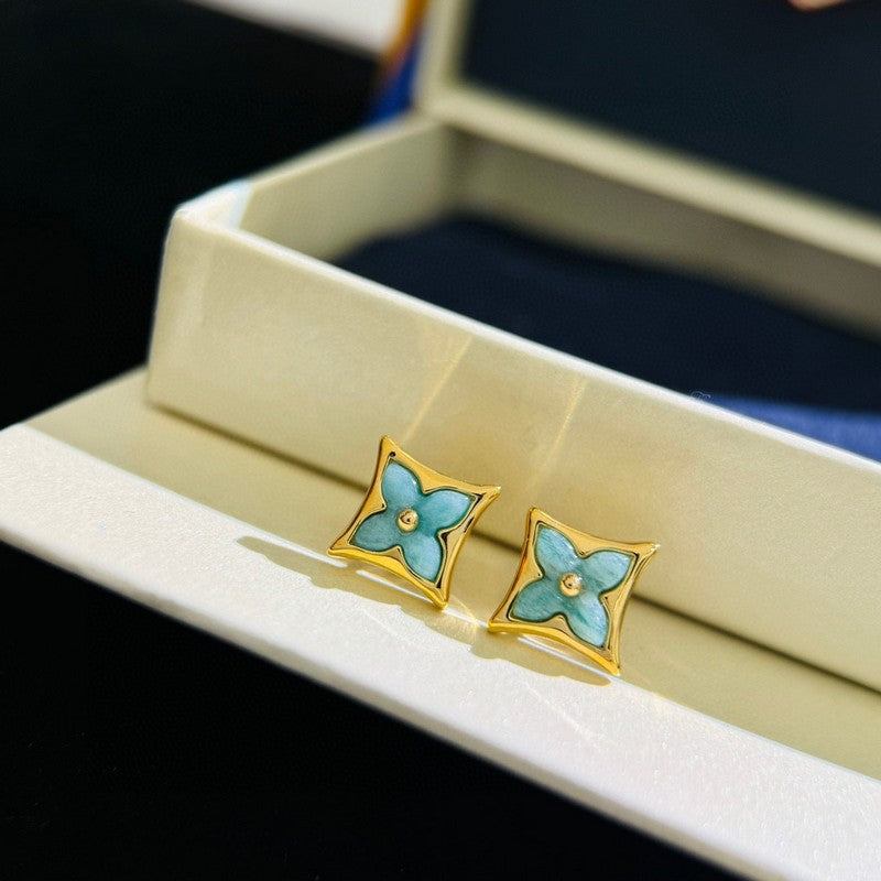 18K Louis Blue Color Blossom BB Star Earrings