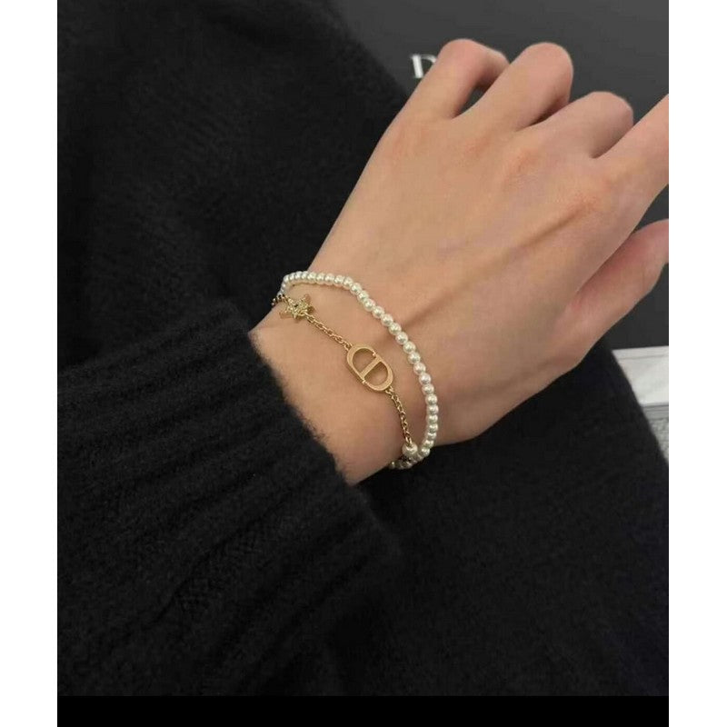 18K CD Pearls Gold Chain Bracelet