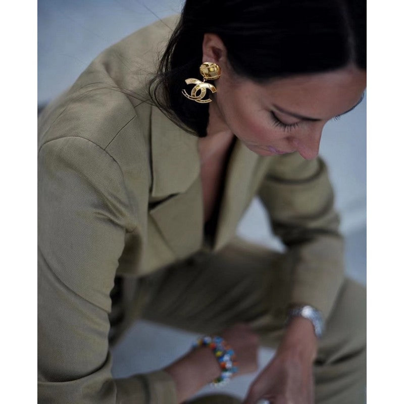18K CC Gold Pendant Earrings