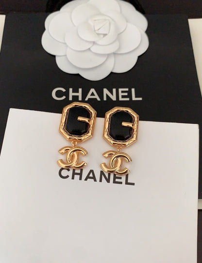18K CC Pendant Leather Earrings