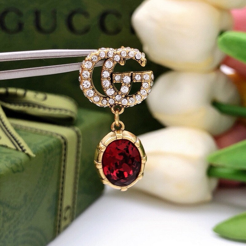 18K GG Red Crystal Earrings