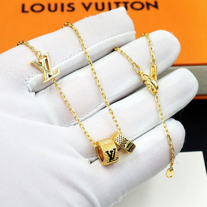 18K Louis Damier Rings Pendant Necklace