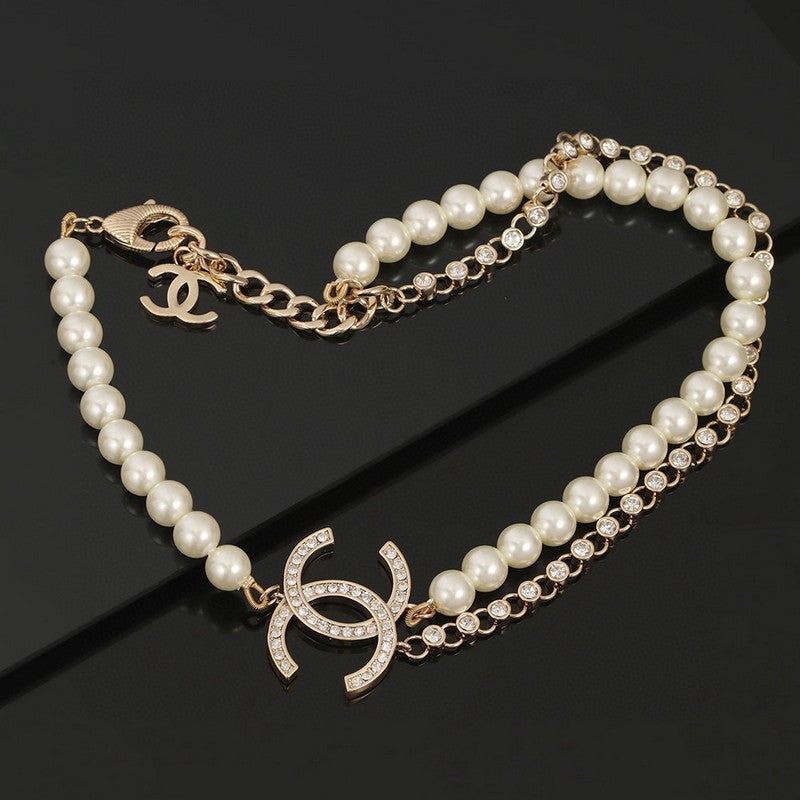 18K CC Double Chain Pearls Necklace