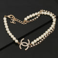 18K CC Double Chain Pearls Necklace