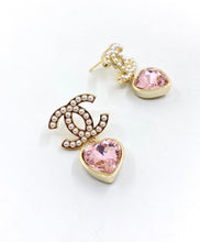 18K CC Pink Heart Crystal Earrings