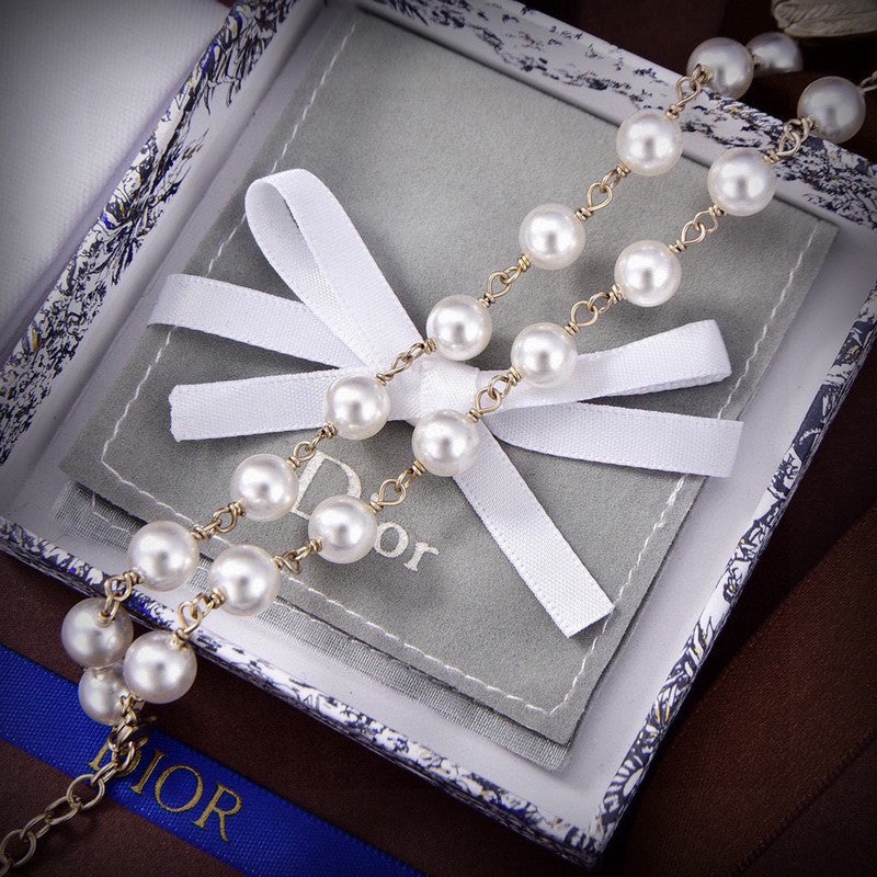 18K CD Butterfly Pearl Choker Necklace