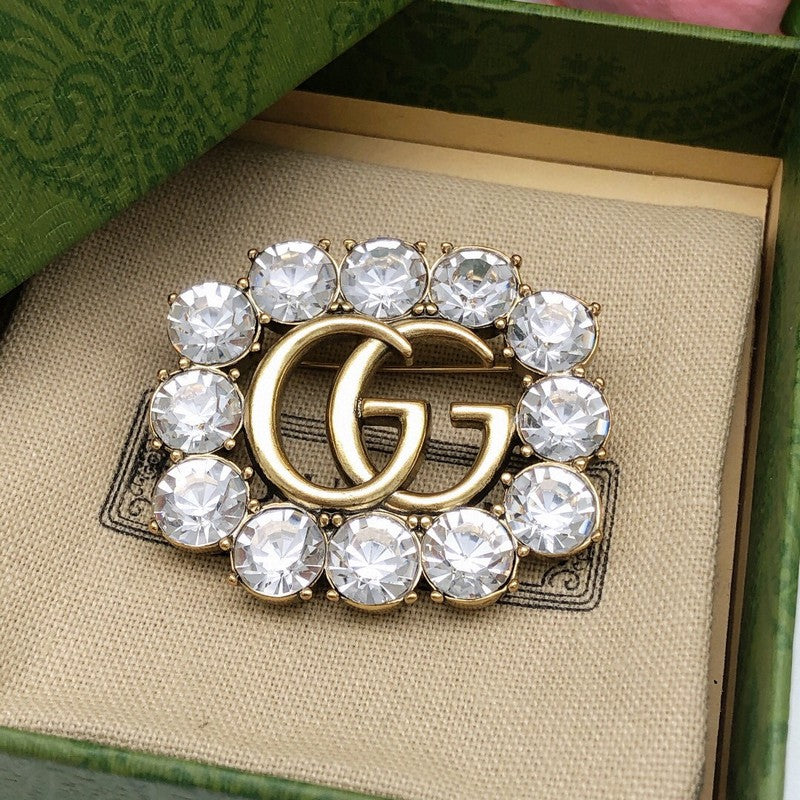 18K GG Crystal Square Brooch