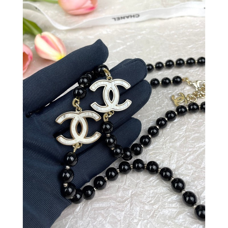 18K CC 23A Black Bead Long Necklace