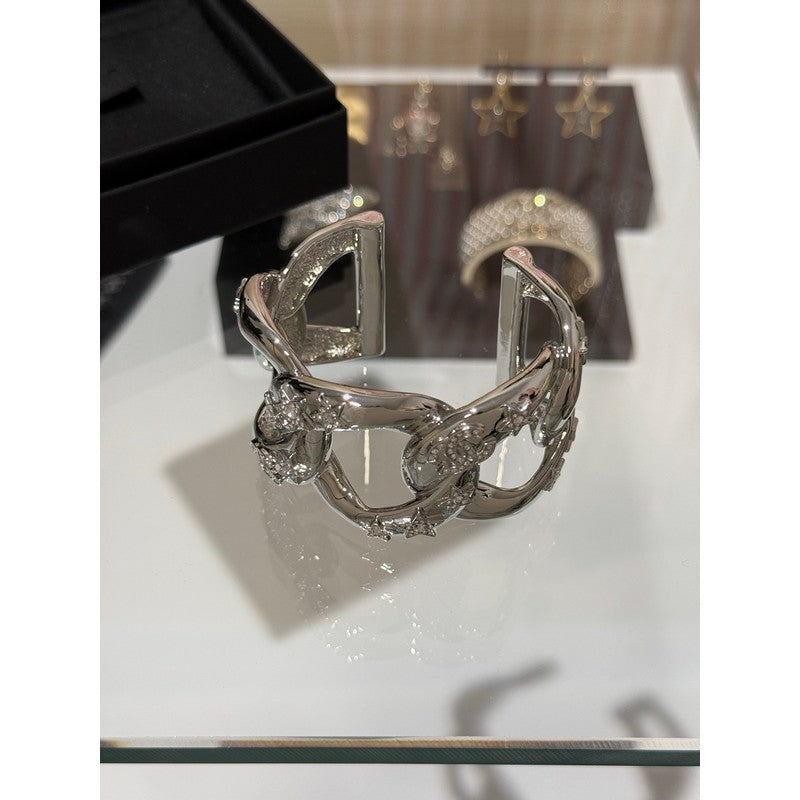 18K CC 25S Diamond Star Wide Gold Bracelet