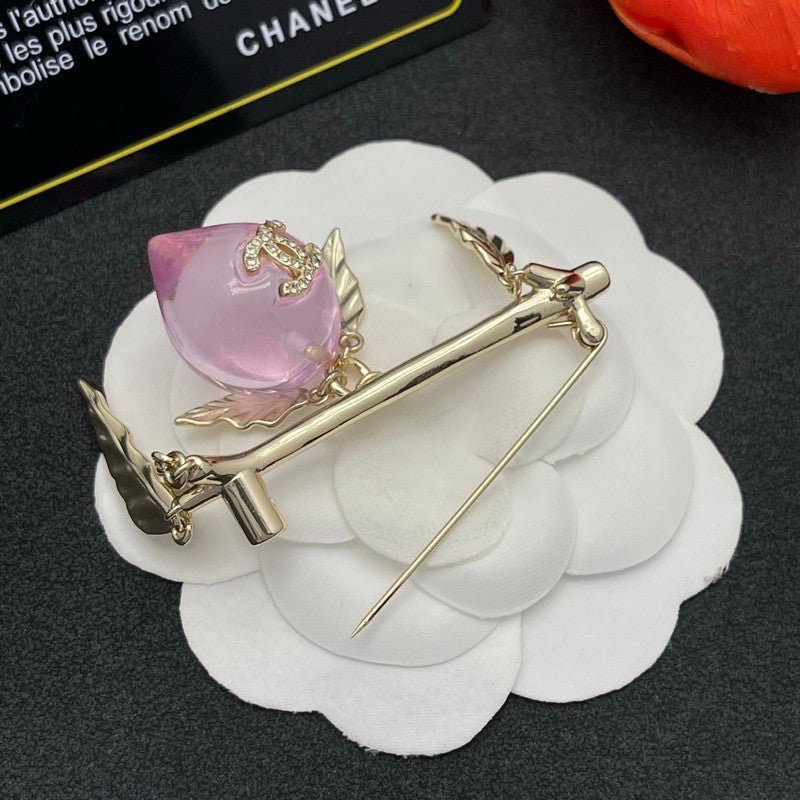 18K CC Pink Crystal Heart Brooch