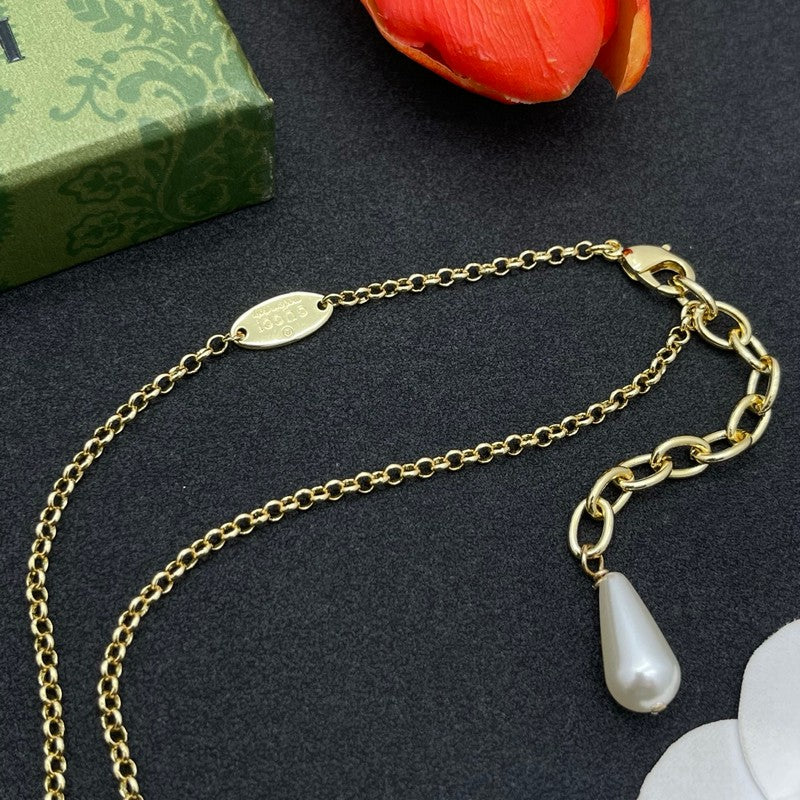 18K GG Gold Pearl Drop Necklace