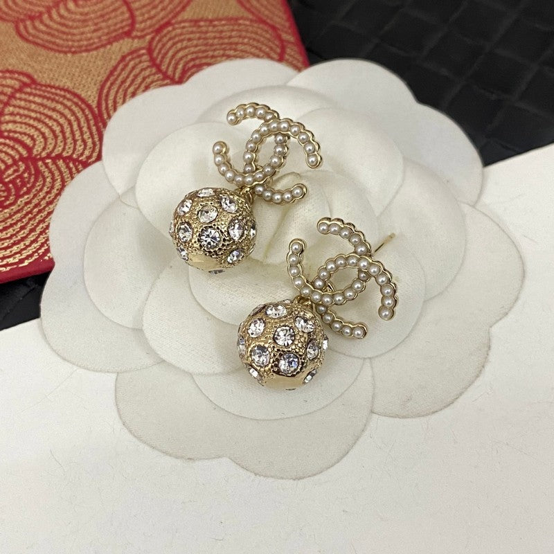 18K CC Drop Diamond Earrings