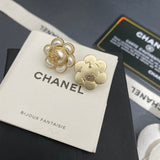 18K CC Flower Pearl Earrings