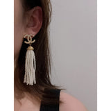 18K CC Pearl Tassel Earrings