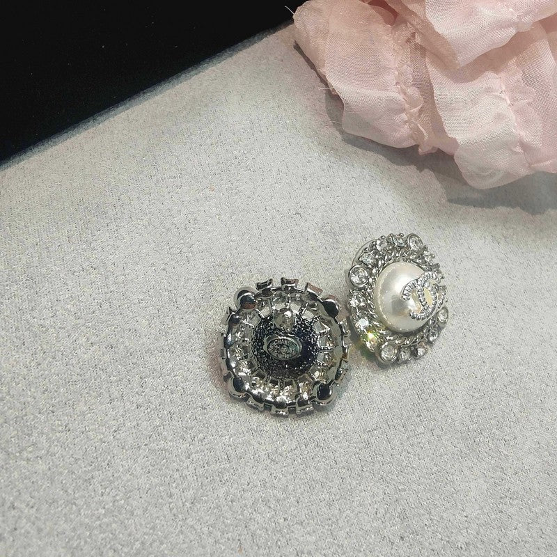 18K CC Round Pave Diamond Earrings