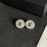 18K CC Pearl Round Vintage Earrings