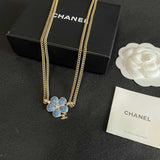 18K CC Blue Gold Camellia Chain Necklace