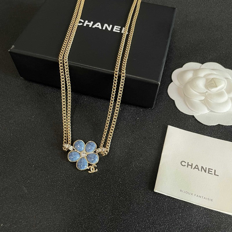 18K CC Blue Gold Camellia Chain Necklace
