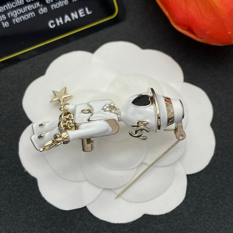 18K CC Robot Gabrielle Doll White Brooch